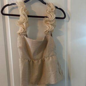 SHEIN Cream Ruffle Strap Blouse with tie back